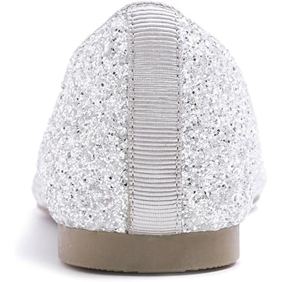 New Fever Sole Womens 7 Silver Glitter Pointed Toe Slip On Ballet Flat Shoes - Picture 5 of 5